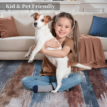 Ciicool Modern Abstract Area Rug 2x3 Washable Small Entryway Rugs,Blue Brown Non-Slip Low Pile Throw Entry Rug, Foldable Kitchen Bathroom Rugs Floor Carpet for Entrance Bedroom Indoor Doormat