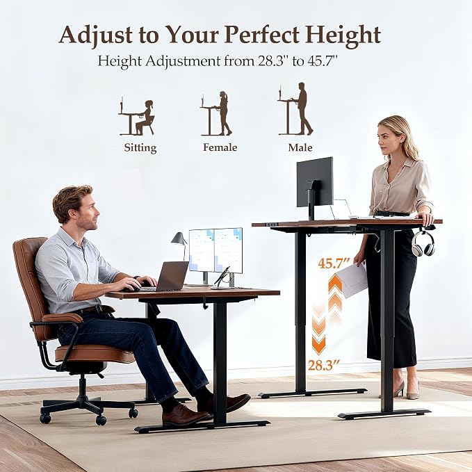 Klicelor L Shaped Standing Desk 55 x 31.5 Inch, Electric Height Adjustable Corner Desk for Home Office Workstation, Ergonomic Sit Stand Computer Table with Memory Controller, Rustic Brown