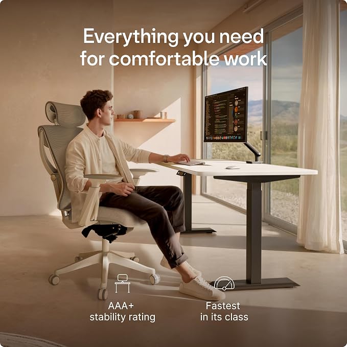 Desktronic HomeOne Standing Desk 48x24 — Ergonomic Sit Stand Home Office Desk, Made in Europe, Electric Dual Motor Height Adjustable, USB & USB-C Charging, Wobble-Free, Touchscreen, 3 Memory Presets