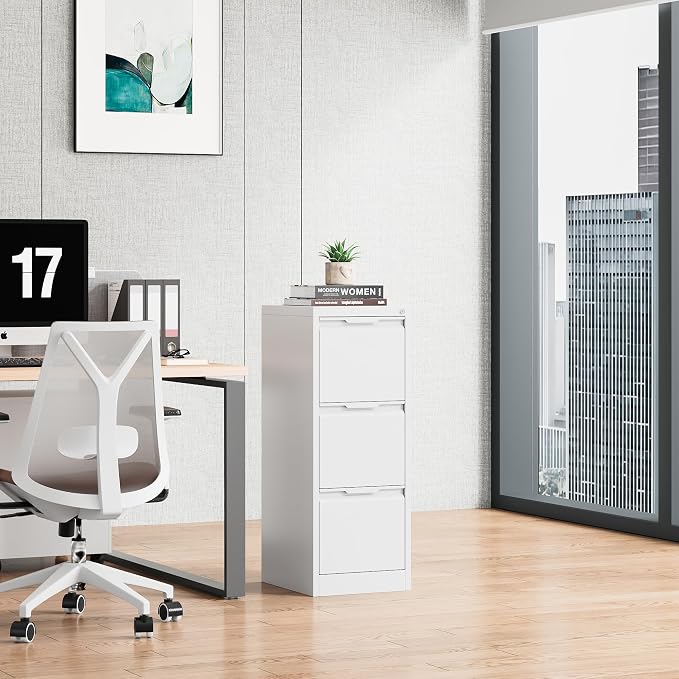 Bestoo 3 Drawer File Cabinet with Lock, Filing Cabinets, Metal Vertical Filing Cabinets for Home Office, File Storage Cabinet for Letter/Legal/A4/F4 Size File, Easy Assembly