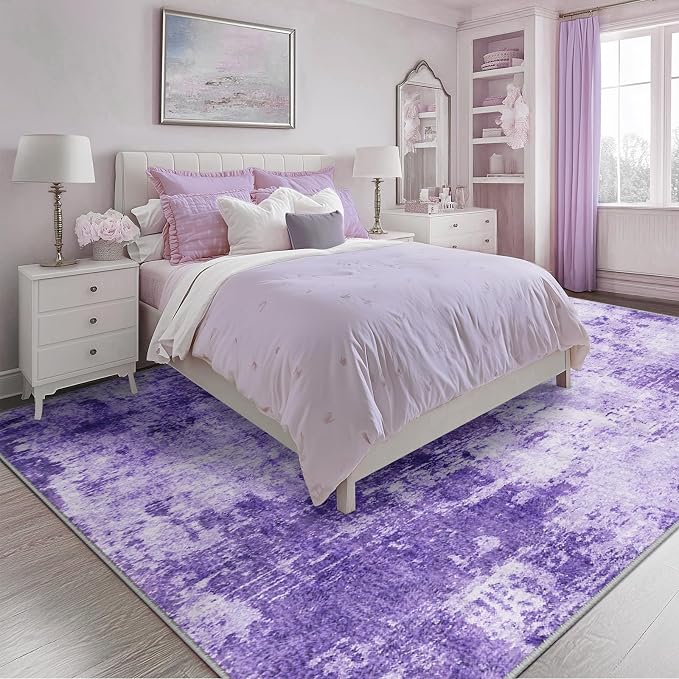 RELEANY Washable Area Rugs 5'x7' Non-Slip Modern Abstract Soft for Living Room Entryway Bedroom Kitchen, Print Pattern, Purple Gray Pink White
