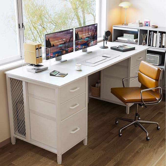 ODK 63 inch Computer Desk with File Drawers Cabinet, Modern Office Desk with Large Storage for Home Office, Study, Gaming, White