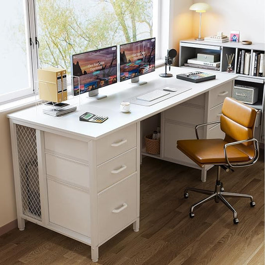 ODK 63 inch Computer Desk with File Drawers Cabinet, Modern Office Desk with Large Storage for Home Office, Study, Gaming, White