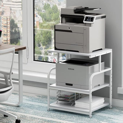 Fannova White Printer Stand, 23.6 x18.9 x 30 Inches Big Size Printer Table with Adjustable Shelf, 3 Tier Rolling Printer Cart with Wheels for Home Office Storage and Organization