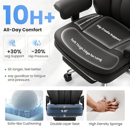 BestGlory Big and Tall Office Chair with Lumbar Support, Executive Leather Computer Desk Chair, Heavy Duty Comfortable Gaming Chair with Double Layer Cushion & Footrest for Home Office Gaming