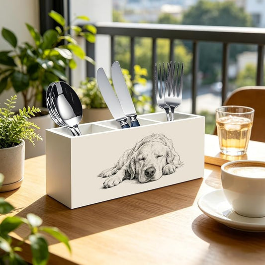 Golden Retriever Dog Pen Pencil Holder Organizer for Desk, Gifts for Golden Retriever Lovers, Dog Lovers Mom Dad Gifts Wood Signs Makeup Brush Toothbrush Holder for Bathroom Vanity