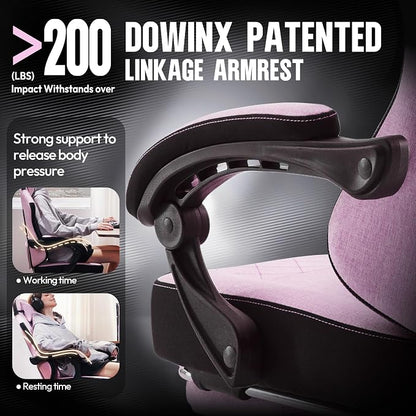 Dowinx Gaming Chair Fabric with Pocket Spring Cushion, High Back Ergonomic Computer Chair with Footrest for Adults, Massage Lumbar Support Swivel Game Chair for Office Gaming 300LBS, Pink