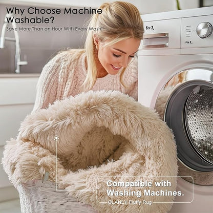OLANLY 6x12 Machine Washable Large Area Rugs for Living Room, Bedroom, Soft Fluffy Shaggy Bedside Rug, Indoor Floor Carpet for Kids Girls and Boys, Dorms, Nursery, Home Decor Aesthetic, Beige