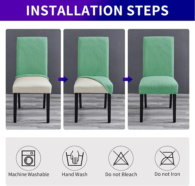 Chair Covers for Dining Room Set of 6, Stretchy Dining Chair Covers, Textured Jacquard Kitchen Chair Slipcovers, Classy Decor for Home and Banquet (Sage, 6 Pack)