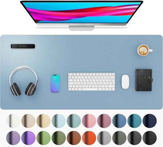 Aothia Faux Leather Desk Mat, Waterproof Desk Pad (Sky Blue, 36" x 17) | One large surface for your keyboard, laptop and mouse, reducing desktop clutter without a separate mouse pad