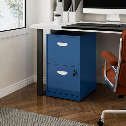 Polup 2 Drawer File Cabinet with Lock, Small Filing Cabinet for Home Office, Metal File Cabinet with Drawers for Under Desk, Blue, Assembly Required