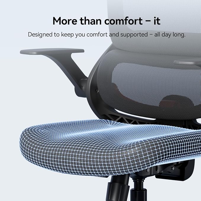 SIHOO B100 SE Office Chair, Desk Chair with Adaptive Lumbar Support & 2D Flip-up Armrests, 135° tilt Soft Memory Foam Erogonomic Chair for Home Office,Hold 300 LBS-Jet Black