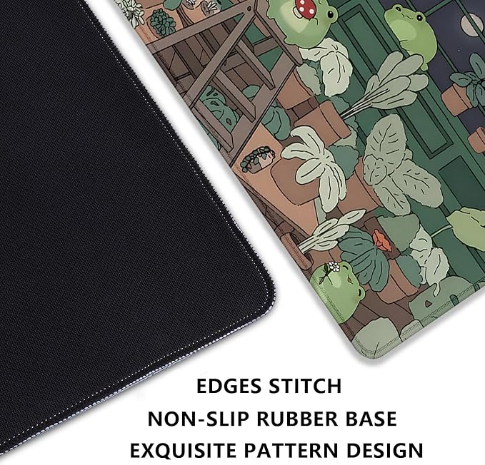 Cute Frog Desk Mat Mouse Pad,Cartoon Frog Desk Pad,Kawaii Green Desk Decor,Desk Mat for Frog Desktop,Stitched Edges Non-Slip Waterproof Rubber Base Mous Mat for Office Home Work Gaming(27.5X11.8 in)