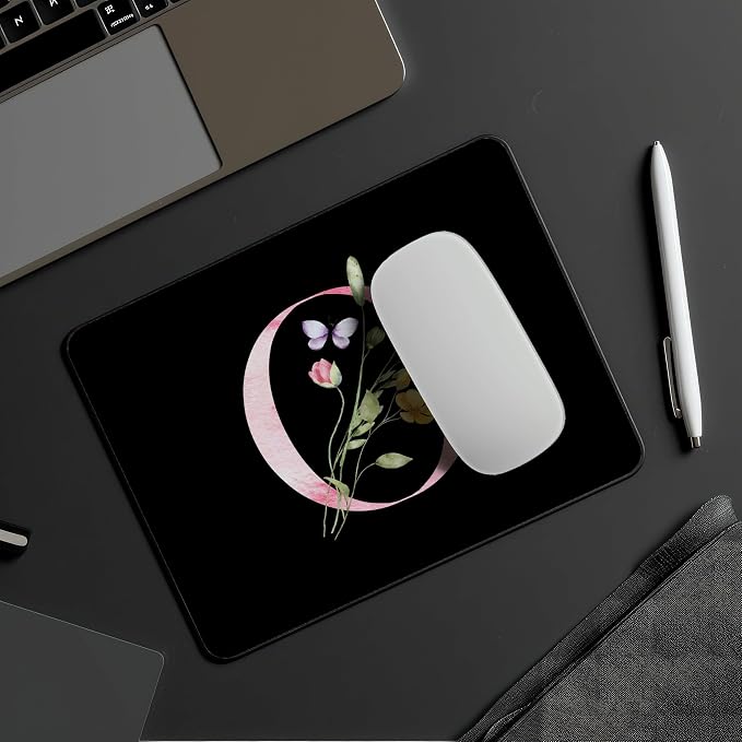 Mouse Pad Pinks Flowers Initial Letters Mousepad Desktop Laptop Computer Accessories Home Office Gaming Work Desk Computer Non-Slip Rubber Monogram Floral Alphabet A-Z mousepad (O)