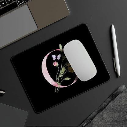 Mouse Pad Pinks Flowers Initial Letters Mousepad Desktop Laptop Computer Accessories Home Office Gaming Work Desk Computer Non-Slip Rubber Monogram Floral Alphabet A-Z mousepad (O)