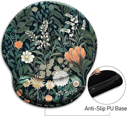 Floral Mouse Pad with Wrist Rest, Wildflower Ergonomic Mousepad Wrist Support for Desk, Green Plant Weed Gaming Mouse Pads for Wireless Mouse Computer Work Home Desk Accessories Office Supplies