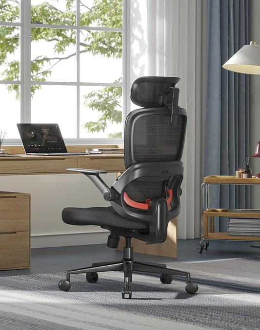 SIHOO B100 SE Office Chair, Soft Memory Foam Desk Chair with Adaptive Lumbar Support & 2D Flip-up Armrests, 135° tilt Computer Chair for Home Office, Black