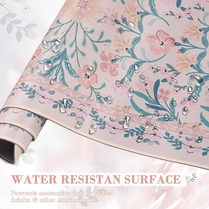 iCasso Aesthetic Floral Desk Mat, L Mouse Pads, Anti-Slip Mousepad with Stitched Edges, Waterproof Computer Pad 11.8"x31.5", Desk Accessories Office Decor for Women(Pink Floral)