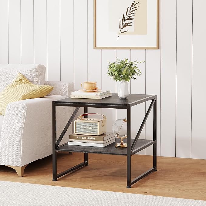 2-Tier Large Priner Stand with Storage Shelf, 20"×20" Under Desk Printer Table for Home Office, Mini Fridge Stand, End Table for Living Room, Heavy Duty Storage Rack for Scanner Fax Machine, Grey Oak