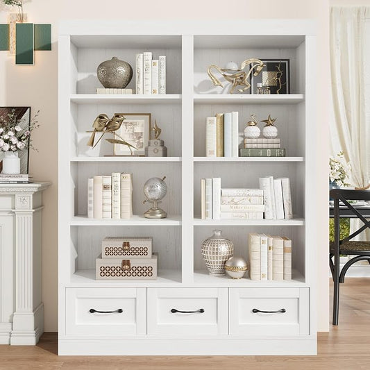 Garvee 74.5" Tall Bookshelf with Double Storage, 6-Tier Large Bookshelf, Double Wide Bookshelves w/ 12 Cubbies, Wide Freestanding Bookcases for Livingroom Office Library (White, 64"H*47.2"L*11.8"D)