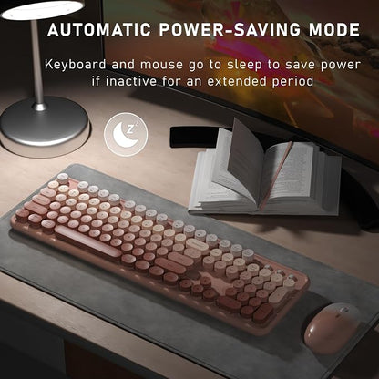 Links9+ Wireless Keyboard and Mouse, Full-Size Retro Typewriter Keyboard with Round Keycaps, 2.4GHz for Windows, Mac, Laptop, PC, Desktop (Peach Gradient)