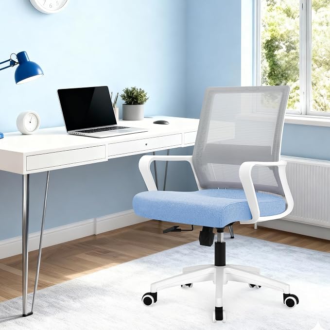 NEO CHAIR Office Chair Gaming Desk Computer Chair Ergonomic Mesh Mid Back with Wheels Lumbar Support Comfy Swivel Adjustable for Home (Sky Blue)