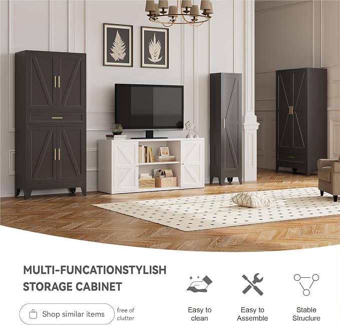 Baborokic 71" Tall Metal Storage Cabinet with Drawer and Adjustable Shelves,Farmhouse Kitchen Pantry Storage Cabinet with Doors,Large Wide Cabinets for Craft Room,Office,Dining Room,Kitchen(Black)