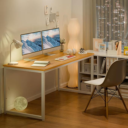 ZenStyle Computer Desk 55" Large Office Desk Computer Table Laptop PC Simple Study Writing Desk for Home Office, Light Brown
