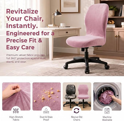 Deisy Dee Velvet Stretch Armless Office Chair Covers - Colorful Stretch Slipcover for Desk Chairs (Pink)
