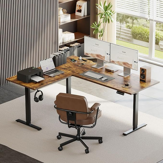 Agilestic Electric L Shaped Standing Desk 75 x 61 Inch with Power Outlet, Height Adjustable Corner Stand up Desk with Cable Management,Sit Stand Home Office Workstation with Splice Board, Rustic Brown