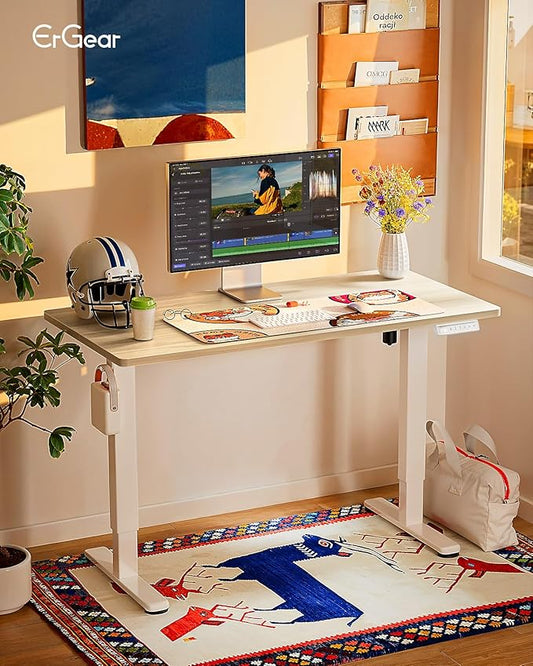 ErGear Height Adjustable Electric Standing Desk, 44 x 24 Inches Sit Stand up Desk, Memory Computer Home Office Desk, Natural