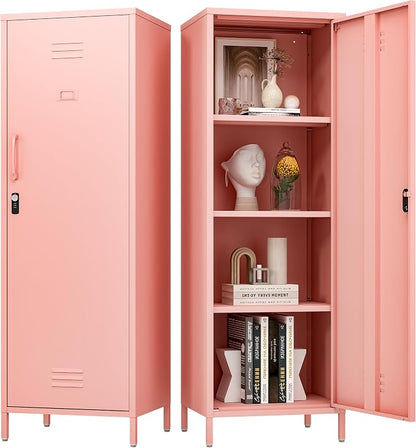 Metal Locker Storage Cabinets,59" H Pink Locking File Cabinets with 2 Doors and Shelves for Dining Room, Living Room,Bathroom Office,Home,Garage, Gym, School