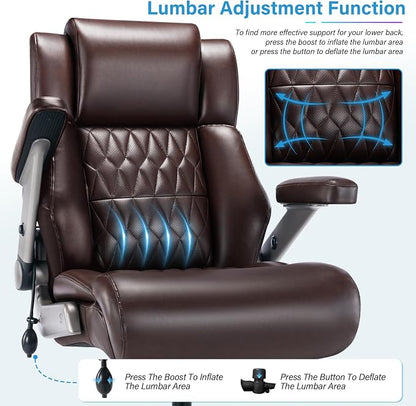 Big and Tall 700lbs Office Chair - Adjustable Lumbar Support 3D Flip Arms Heavy Duty Metal Base&Wheels, High Back Large Executive Computer Desk Chair, Thick Padded Ergonomic Design for Back Pain