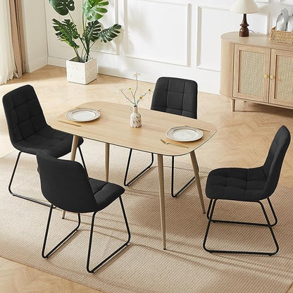 HIPIHOM 47.2" Modern Dining Table Set for 4, Wood Table with 4 Black Leather Chairs, Stylish Kitchen & Dining Room Furniture, Space-Saving Table and Chairs Set