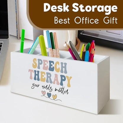 Speech Therapy Gift Decor for Desk Pen Holder,Speech Therapy Room Decor Womens Desk Accessories for Office Bathroom Wooden Pen Holder