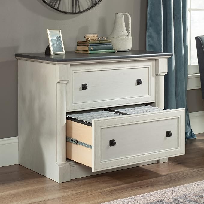 Sauder Palladia 2 Drawer File Cabinet, Lateral Filing Cabinets for Home Office, Hanging File Folders Organizer, Interlocking Drawers, in Glacier Oak Finish