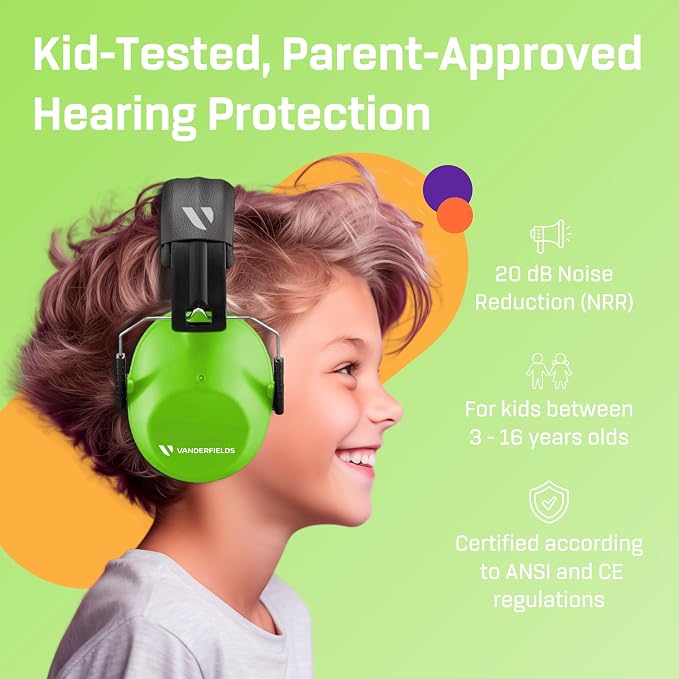 Vanderfields Hearing Protection Ear Muffs - Over 31 dB (2K Hz) Broad Noise Cancelling Sound Reduction Earmuffs for Kids 3-12