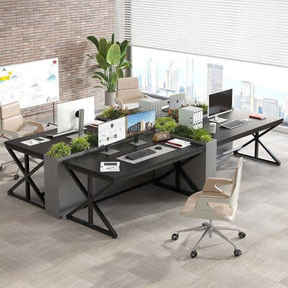 IBF 55 Inch Black Home Office Desks, Modern Computer Desk for Writing Study, Wood Metal Simple Gaming Work Table for Bedroom, Industrial Wooden Pc Workstation Executive Desk, Black Oak