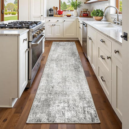 RELEANY Washable Area Rugs 2'x6' Non-Slip Modern Abstract Soft for Living Room Entryway Bedroom Kitchen, Print Pattern, Gray White Grey