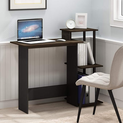 Furinno Efficient 29-Inch Brown Computer Desk, Office Desk with 3 Side Shelves, Rectangular Home Office Desk, Gaming Desk for Home Office, Bedroom, Study Room, Brown Walnut