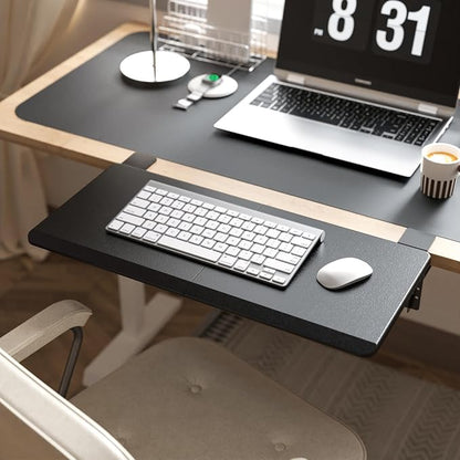 ETHU Ergonomics Desk Extender Tray, 25.6"x11.4" Large Size Foldable Keyboard Extender Tray Clamp On, Armrest Support for Home and Office (Black)