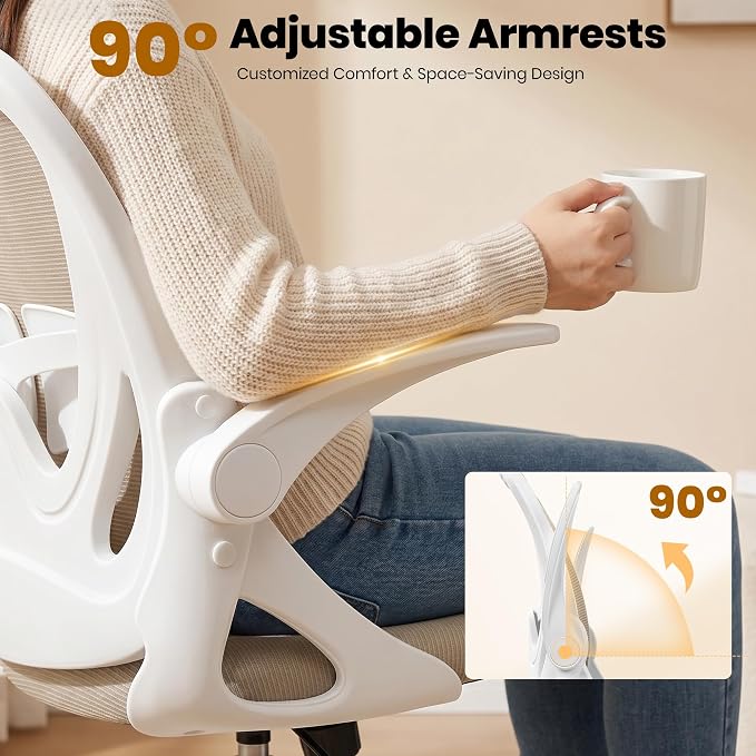 Primy Drafting Chair Tall Office Chair with Flip-up Armrests Executive Ergonomic Computer Standing Desk Chair with Lumbar Support and Adjustable Footrest Ring（Khaki）