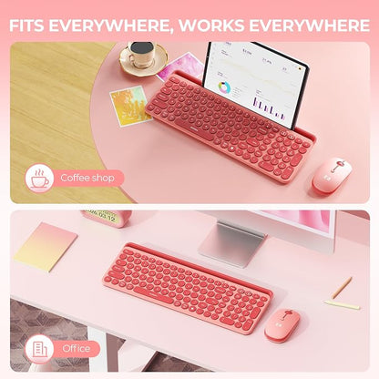 seenda Bluetooth Keyboard and Mouse for iPad, CTU-301 Wireless Multi-Device Connection Bluetooth+2.4G Keyboard Mouse Combo with Tablet Holder for iPad/MacBook/Windows, iOS/Android/Phone, Coral Pink