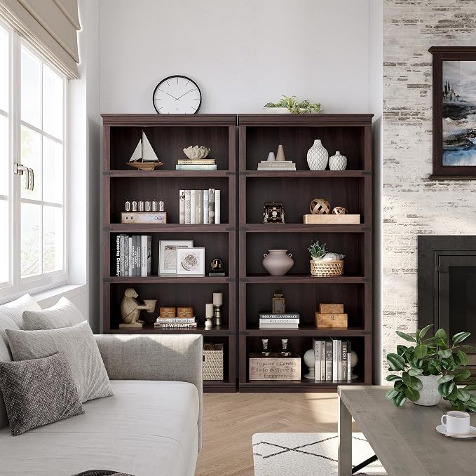 GarveeHome 5 Tier Farmhouse Bookcase, 67.4" Tall Book Shelf with Storage, Wooden Bookshelves 5 Shelf Display Shelvesfor Home Office, Living Room, Bed Room (Cherry, 67.4" H x 31.5" W x 12.8" D)