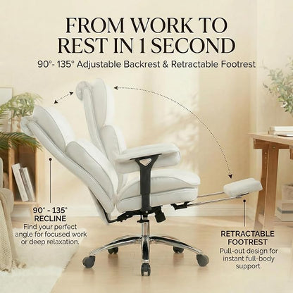 Efomao Big & Tall Desk Chair, Wide Executive Office Chair with Footrest White