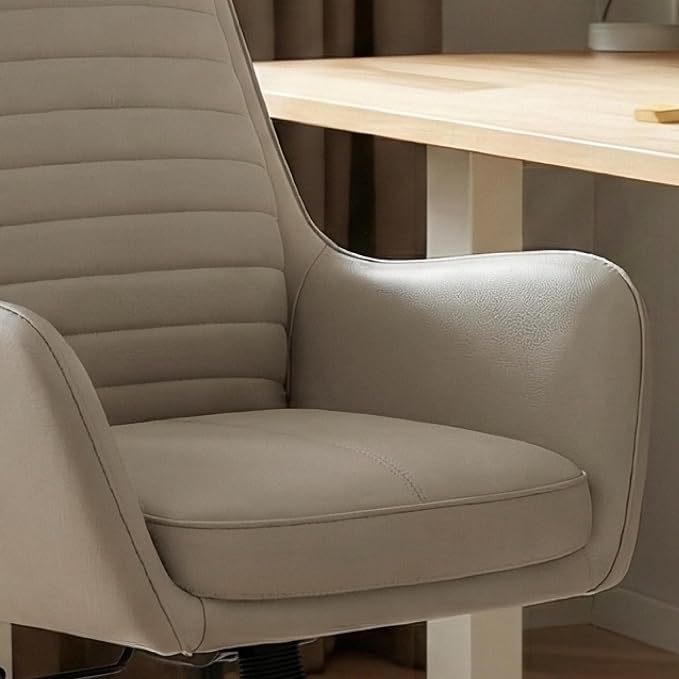 COLAMY Ellis High-Back Home Office Desk Chair, Leather Executive Chair with Integrated Armrests, Khaki