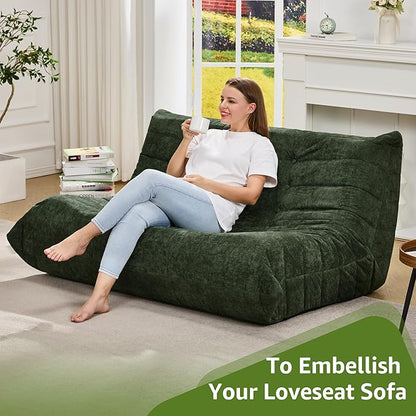 Hobestluk Large Bean Bag Chair Faux Fur BeanBag Couch for Living Room | Green Chenille, Loveseat,Ergonomic Design,Memory Foam,Anti-slip Bottom,No Assembly Required,Decorative Style for Living Room