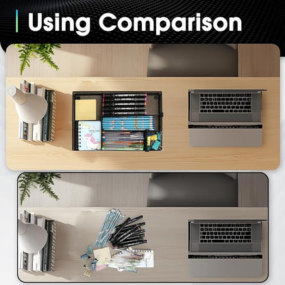 Desk Drawer Organizer Tray, 4 to 6 Grid Drawer Divider with 2 Adjustable Compartments, Metal Mesh Desk Organizer for Stationery Makeup Kitchen Toolroom School &Office, 12.6x8.26x1.57 in, 2 PCS