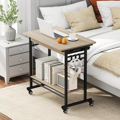 Tangkula Rolling Computer Desk Cart with Keyboard Tray, Mobile Portable Laptop PC Desk with CPU Stand & 3 Hooks for Sofa & Bed, Compact Small Desk on Wheels for Small Spaces (Grey)