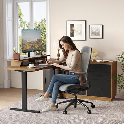 ONBRILL 63" Electric Standing Desk with 55" File Cabinet, Adjustable Height Home Office Furniture Set with Monitor Stand and 3 Drawers, Executive Workstationfor Home Office, Oak Brown